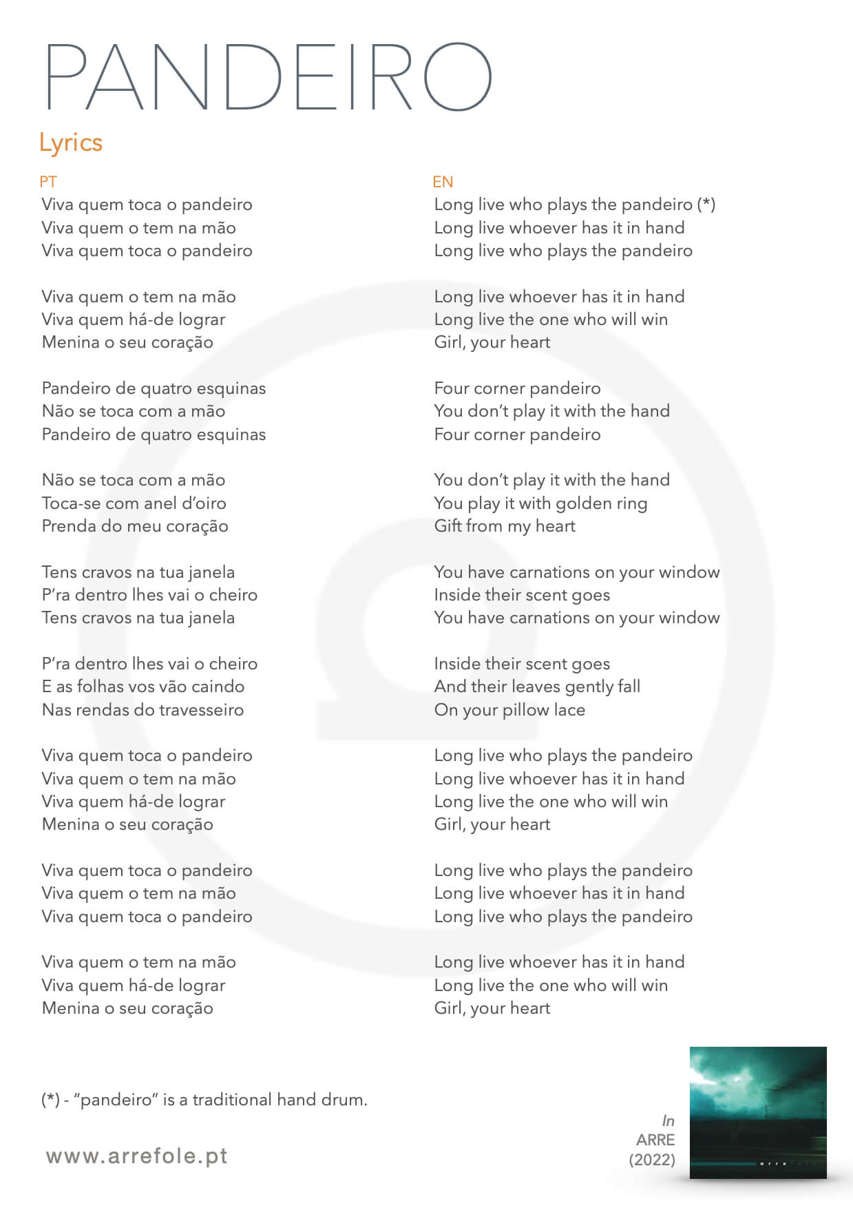 Lyric sheet - Pandeiro (1)